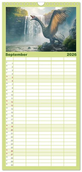 Produktbild: Familienplaner 2026 - Urzeittiere - KI-Fantasiebilder mit 5 Spalten (Wandkalender, 21 x 45 cm) CALVENDO