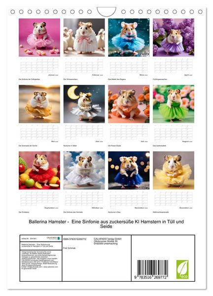 Produktbild: Ballerina Hamster - Eine Sinfonie aus zuckers&uuml;&szlig;e KI Hamstern in T&uuml;ll und Seide (Wandkalender 2026 DIN A4 hoch), CALVENDO Monatskalender
