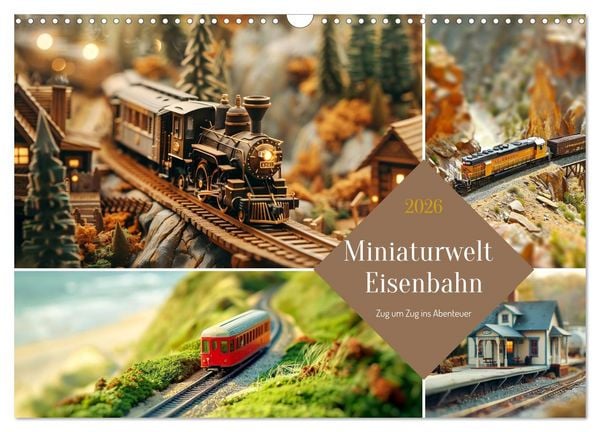 Produktbild: Miniaturwelt Eisenbahn - Zug um Zug ins Abenteuer (Wandkalender 2026 DIN A3 quer), CALVENDO Monatskalender