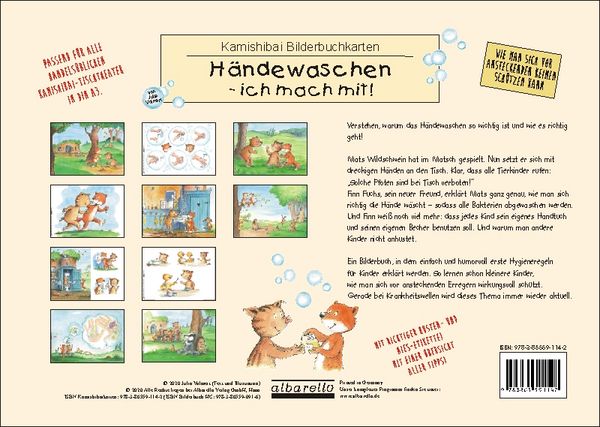 Produktbild: H&Auml;NDEWASCHEN - ICH MACH MIT! 11 Kamishibai-Bilderbuchkarten &uuml;bers richtige H&auml;ndewaschen, inkl. Hust- und Nies-Etikette!