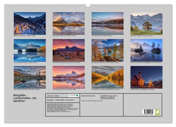 Produktbild: Bergstille - Landschaften, die ber&uuml;hren (Wandkalender 2026 DIN A2 quer), CALVENDO Monatskalender