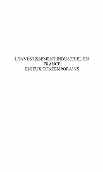 Produktbild: L'Investissement industriel enFrance