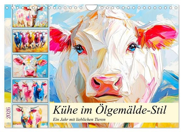 Produktbild: K&uuml;he im &Ouml;lgem&auml;lde-Stil. Ein Jahr mit lieblichen Tieren (Wandkalender 2026 DIN A4 quer), CALVENDO Monatskalender