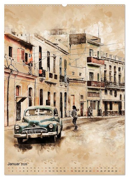 Produktbild: Cuba Retro Kalender (Wandkalender 2026 DIN A2 hoch), CALVENDO Monatskalender