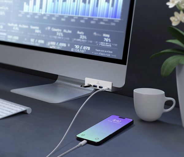 Produktbild: Renkforce RF-6690354 USB-Hub 3+1 Port USB-A, USB-C&reg; USB 3.1 Gen1 5 GBit/s mit Aluminiumgeh&auml;use Silber RF-ACHB-350