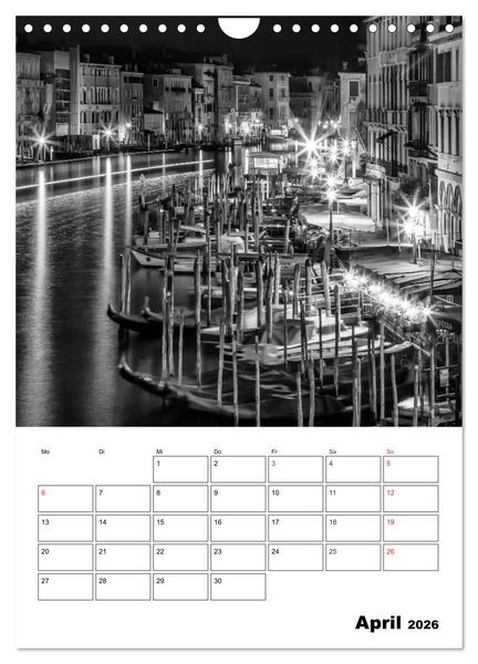 Produktbild: MONOCHROMES VENEDIG Klassische Momente (Wandkalender 2026 DIN A4 hoch), CALVENDO Monatskalender