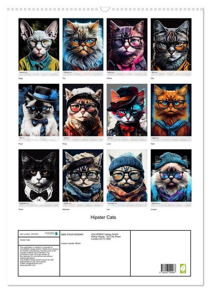 Produktbild: Hipster Cats (Wall Calendar 2026 DIN A2 portrait), CALVENDO 12 Month Wall Calendar