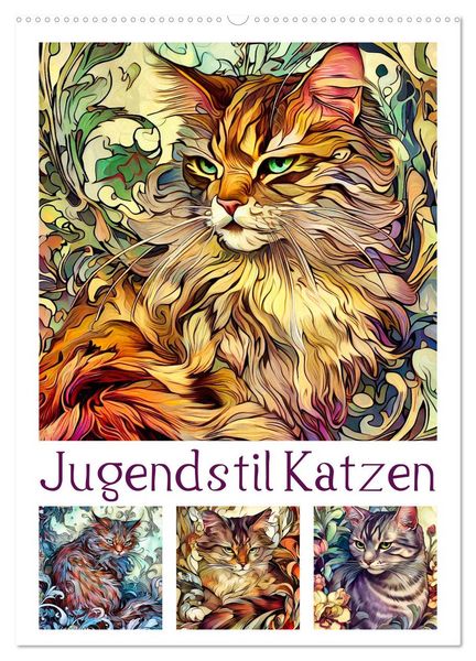 Jugendstil Katzen (Wandkalender 2026 DIN A2 hoch), CALVENDO Monatskalender