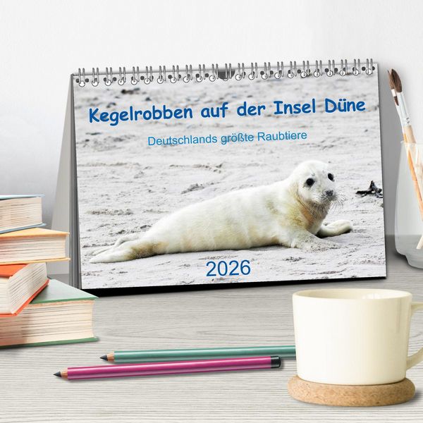 Produktbild: Kegelrobben auf der Insel D&uuml;ne (Tischkalender 2026 DIN A5 quer), CALVENDO Monatskalender