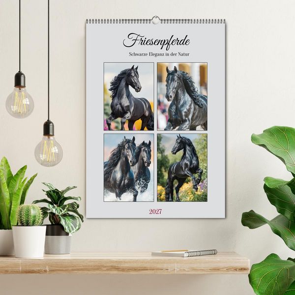 Produktbild: Friesenpferde. Schwarze Eleganz in der Natur (Wandkalender 2027 DIN A2 hoch), CALVENDO Monatskalender