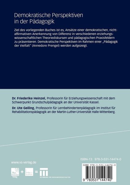 Produktbild: Demokratische Perspektiven in der P&auml;dagogik