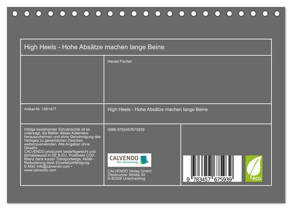 Produktbild: High Heels - Hohe Abs&auml;tze machen lange Beine (Tischkalender 2026 DIN A5 quer), CALVENDO Monatskalender