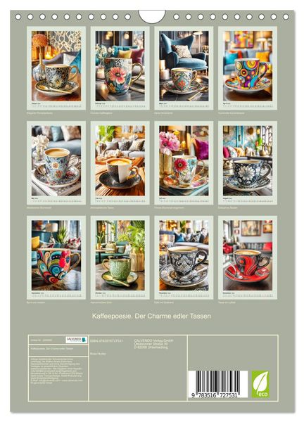 Produktbild: Kaffeepoesie. Der Charme edler Tassen (Wandkalender 2026 DIN A4 hoch), CALVENDO Monatskalender