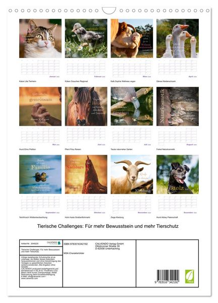 Produktbild: Tierische Challenges: F&uuml;r mehr Bewusstsein und mehr Tierschutz (Wandkalender 2026 DIN A3 hoch), CALVENDO Monatskalender