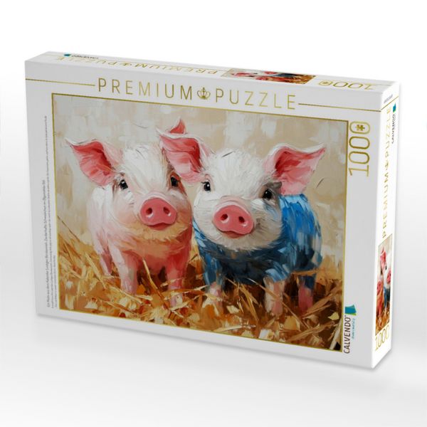 Produktbild: CALVENDO Puzzle Ein Motiv aus dem Kalender Lustiges Borstenvieh. Zauberhafte Schweinchen im &Ouml;lgem&auml;lde-Stil | 1000 Teile Lege-Gr&ouml;&szlig;e 64x48cm Foto-Puzzle