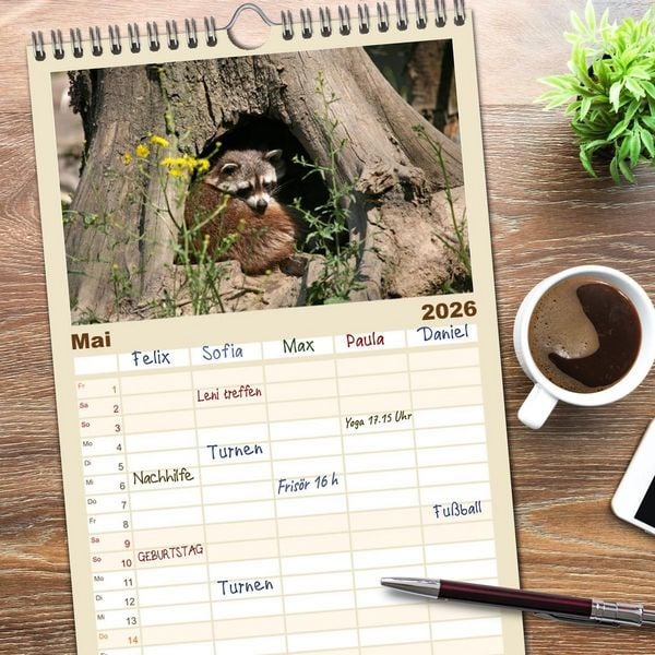 Produktbild: Familienplaner 2026 - Waschb&auml;ren mit 5 Spalten (Wandkalender, 21 x 45 cm) CALVENDO