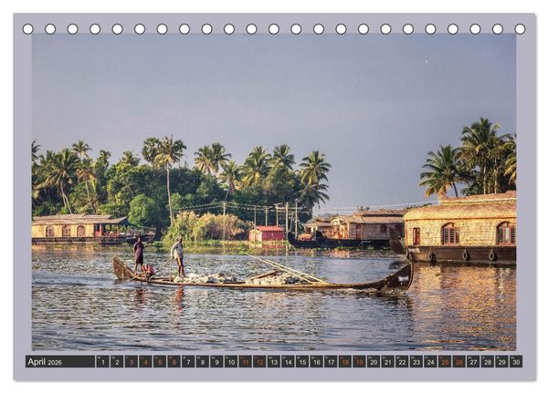 Produktbild: Kerala Backwaters - mit dem Hausboot durch die tropische Wasserwelt (Tischkalender 2026 DIN A5 quer), CALVENDO Monatskalender