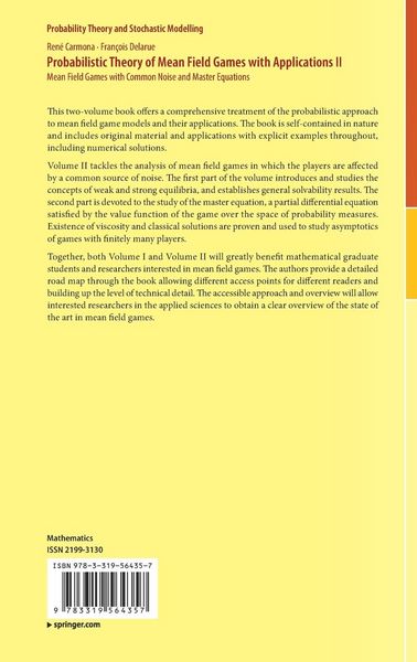 Produktbild: Probabilistic Theory of Mean Field Games with Applications II