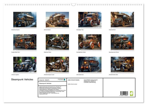 Produktbild: Steampunk Vehicles (Wandkalender 2026 DIN A2 quer), CALVENDO Monatskalender