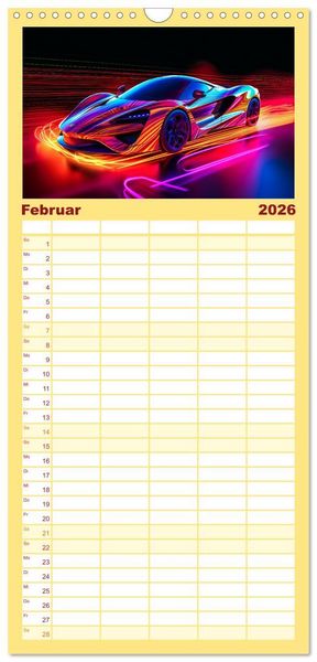 Produktbild: Familienplaner 2026 - Futuristische Neon Cars mit 5 Spalten (Wandkalender, 21 x 45 cm) CALVENDO