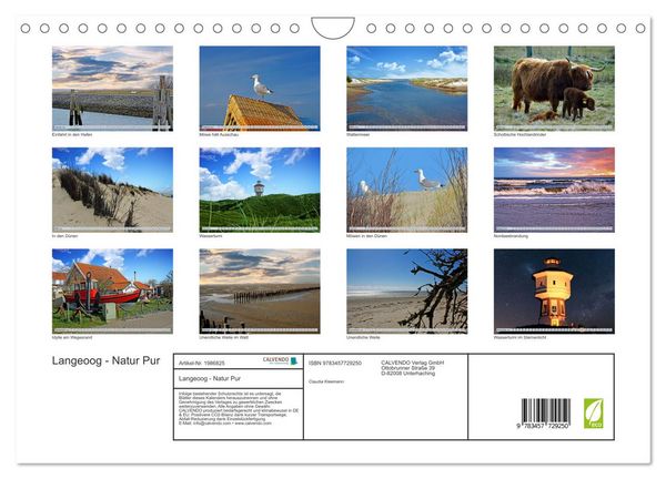 Produktbild: Langeoog - Natur Pur (Wandkalender 2026 DIN A4 quer), CALVENDO Monatskalender