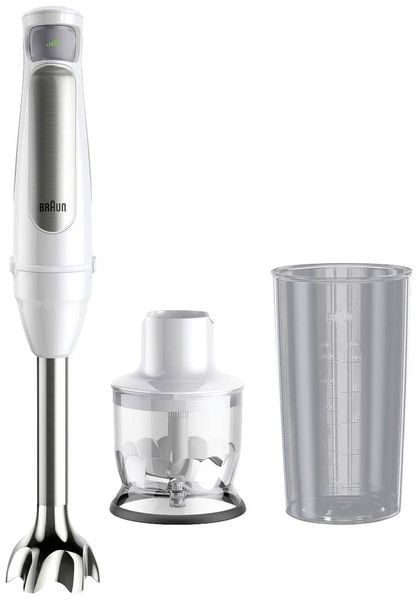 Produktbild: Braun MQ7020 WH Stabmixer 1000 W BPA-frei, stufenlose Geschwindigkeitseinstellung, mit Mixbecher Wei&szlig;, Silber