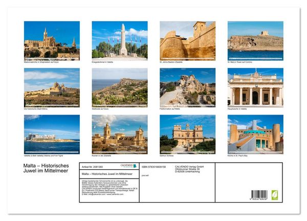 Produktbild: Malta &ndash; Historisches Juwel im Mittelmeer (Wandkalender 2026 DIN A2 quer), CALVENDO Monatskalender