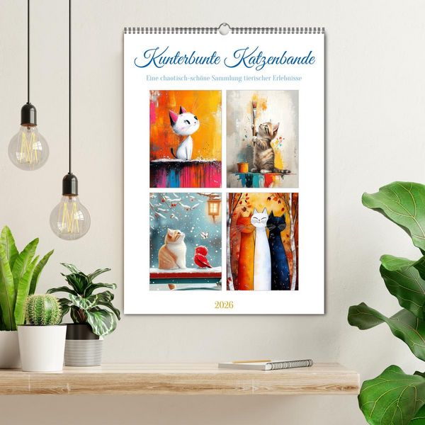 Produktbild: Kunterbunte Katzenbande (Wandkalender 2026 DIN A2 hoch), CALVENDO Monatskalender