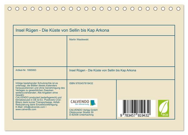 Produktbild: Insel R&uuml;gen - Die K&uuml;ste von Sellin bis Kap Arkona (Tischkalender 2026 DIN A5 quer), CALVENDO Monatskalender