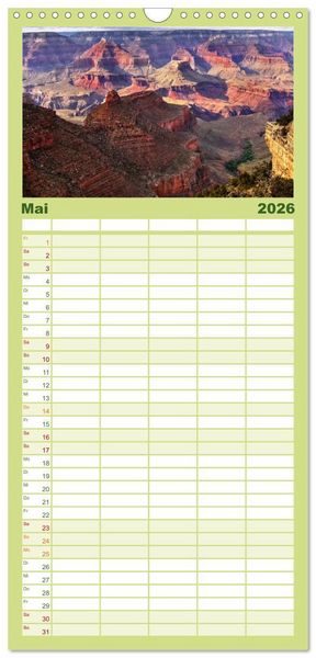Produktbild: Familienplaner 2026 - Grand Canyon, Nationalpark mit 5 Spalten (Wandkalender, 21 x 45 cm) CALVENDO