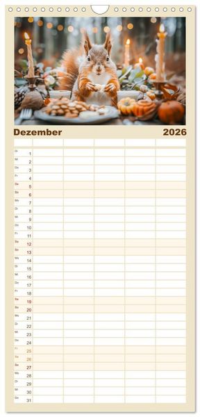Produktbild: Familienplaner 2026 - Lustige Eichh&ouml;rnchen mit 5 Spalten (Wandkalender, 21 x 45 cm) CALVENDO