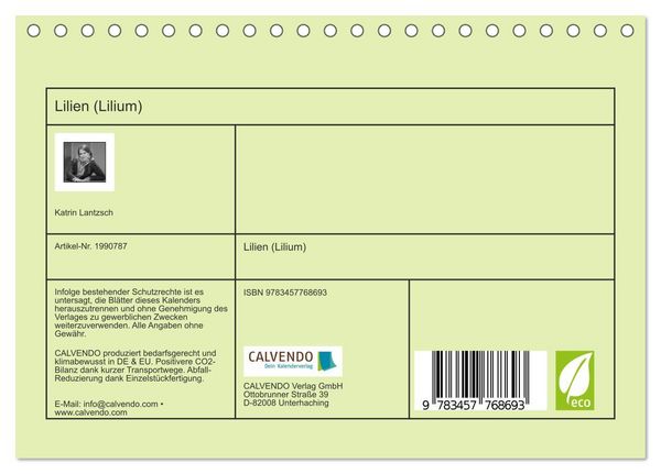 Produktbild: Lilien (Lilium) (Tischkalender 2026 DIN A5 quer), CALVENDO Monatskalender