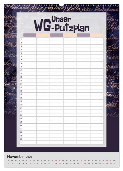 Produktbild: Gothic WG-Putzplan & Kalender 2026 (Wandkalender 2026 DIN A2 hoch), CALVENDO Monatskalender
