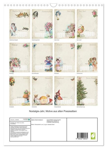 Produktbild: Nostalgie-Jahr, Motive aus alten Poesiealben (Wandkalender 2026 DIN A3 hoch), CALVENDO Monatskalender