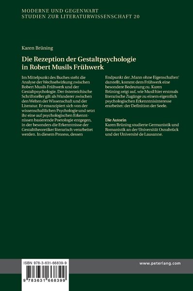 Produktbild: Die Rezeption der Gestaltpsychologie in Robert Musils Fr&uuml;hwerk