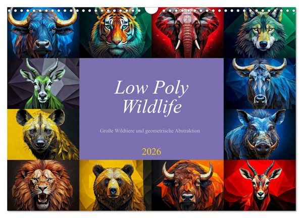 Produktbild: Low Poly Wildlife (Wandkalender 2026 DIN A3 quer), CALVENDO Monatskalender