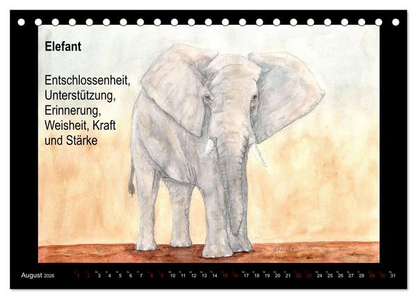 Produktbild: Krafttiere in Aquarell (Tischkalender 2026 DIN A5 quer), CALVENDO Monatskalender