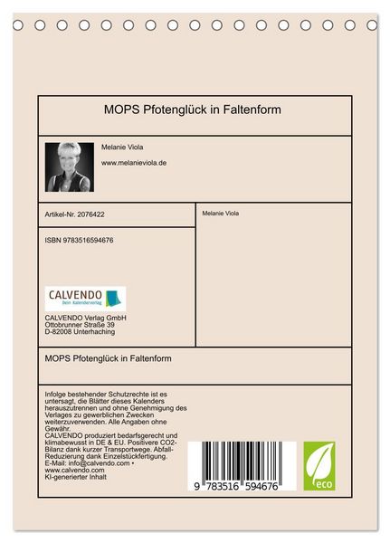 Produktbild: MOPS Pfotengl&uuml;ck in Faltenform (Tischkalender 2026 DIN A5 hoch), CALVENDO Monatskalender