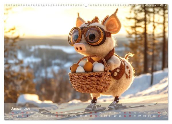 Produktbild: Eierlegende Wollmilchsau &ndash; der lustige Kalender mit Fabelwesen (hochwertiger Premium Wandkalender 2026 DIN A2 quer), Kunstdruck in Hochglanz