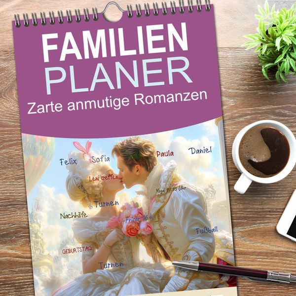 Produktbild: Familienplaner 2026 - Zarte anmutige Romanzen mit 5 Spalten (Wandkalender, 21 x 45 cm) CALVENDO