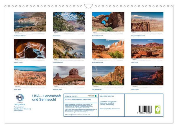 Produktbild: USA &ndash; Landschaft und Sehnsucht (Wandkalender 2026 DIN A3 quer), CALVENDO Monatskalender