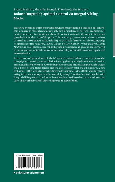 Produktbild: Robust Output LQ Optimal Control via Integral Sliding Modes