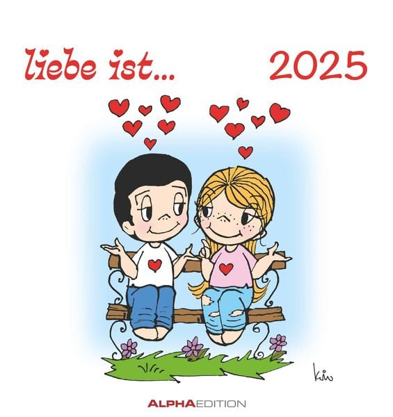 Alpha Edition - liebe ist...2025 Postkartenkalender, 16x17cm, Wandkalender mit Postkarten zum Heraustrennen, mit Aufstel