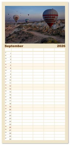 Produktbild: Familienplaner 2026 - Hei&szlig;luftballons Die sanften Riesen mit 5 Spalten (Wandkalender, 21 x 45 cm) CALVENDO