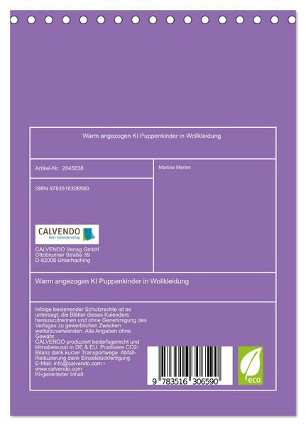 Produktbild: Warm angezogen KI Puppenkinder in Wollkleidung (Tischkalender 2026 DIN A5 hoch), CALVENDO Monatskalender