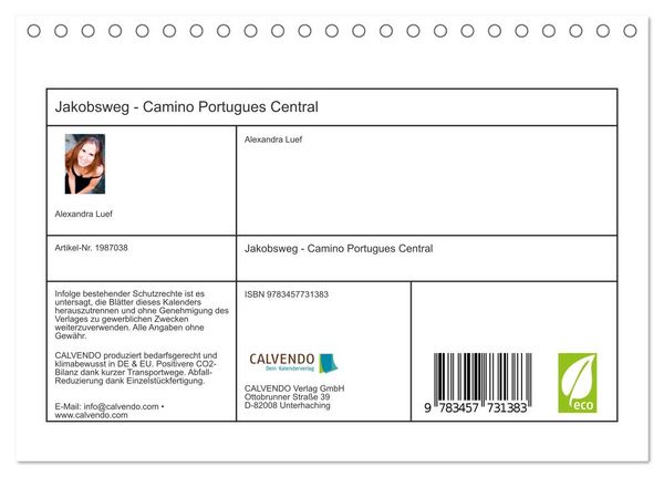 Produktbild: Jakobsweg - Camino Portugues Central (Tischkalender 2026 DIN A5 quer), CALVENDO Monatskalender