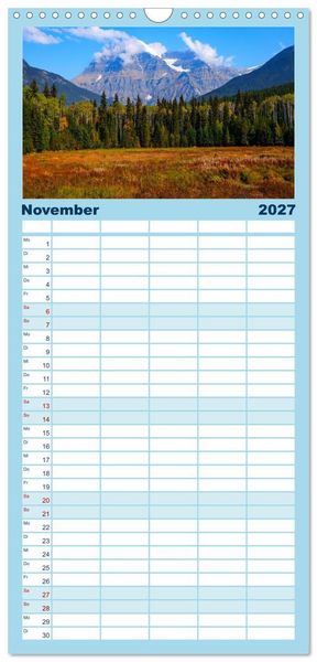 Produktbild: Familienplaner 2027 - Kanadas Rocky Mountains: Zwischen Gipfeln & glasklaren Seen mit 5 Spalten (Wandkalender, 21 x 45 cm) CALVENDO