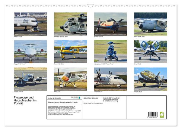 Produktbild: Flugzeuge und Hubschrauber im Portr&auml;t (Wandkalender 2026 DIN A2 quer), CALVENDO Monatskalender