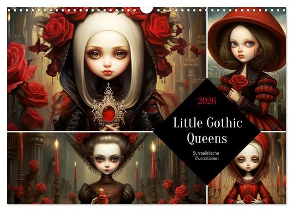 Produktbild: Little Gothic Queens. Surrealistische Illustrationen (Wandkalender 2026 DIN A3 quer), CALVENDO Monatskalender