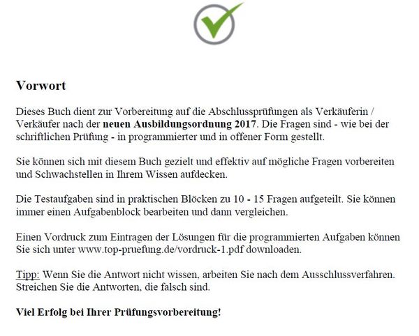 Produktbild: Top Pr&uuml;fung Verk&auml;uferin / Verk&auml;ufer - 300 Testfragen f&uuml;r die Abschlusspr&uuml;fung